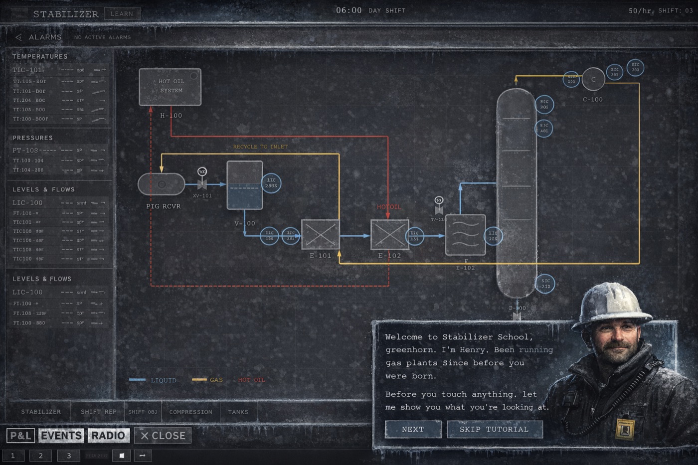 Cold Creek cryogenic plant control room interface